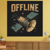 Retro Broken Satellite "OFFLINE" Space Art キャンバスプリント (インサイチュ (リビング))