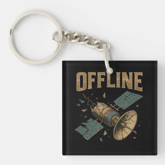 Retro Broken Satellite "OFFLINE" Space Art キーホルダー