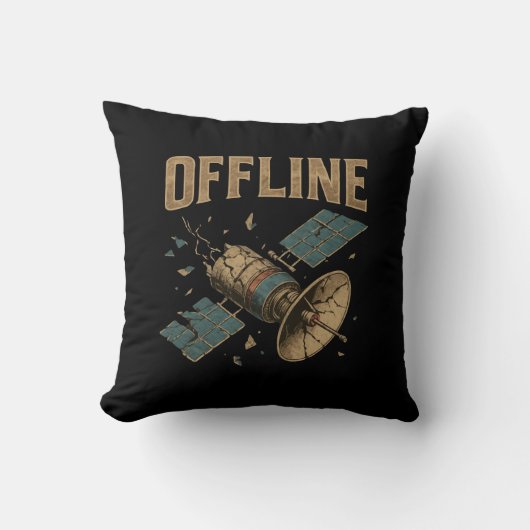 Retro Broken Satellite "OFFLINE" Space Art クッション (正面)