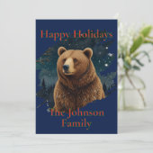 Retro brown bear midnight starry landscape 招待状 (スタンド正面)