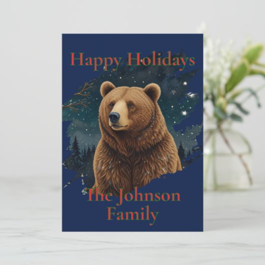 Retro brown bear midnight starry landscape 招待状 (スタンド正面)