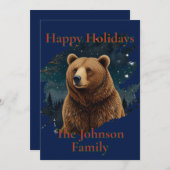 Retro brown bear midnight starry landscape 招待状 (正面/裏面)