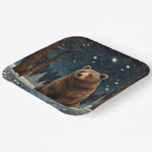 Retro brown bear midnight winter landscape ペーパープレート (傾斜あり)