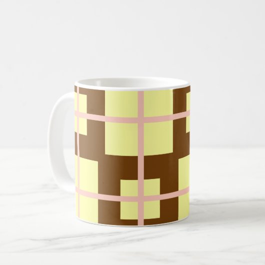 Retro Brown | Cream Checker Pattern Coffee Mug コーヒーマグカップ (正面左)