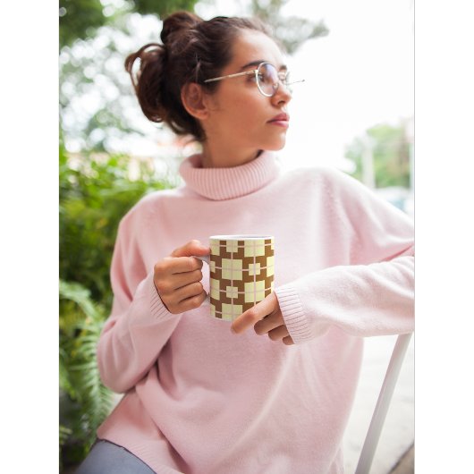 Retro Brown | Cream Checker Pattern Coffee Mug コーヒーマグカップ