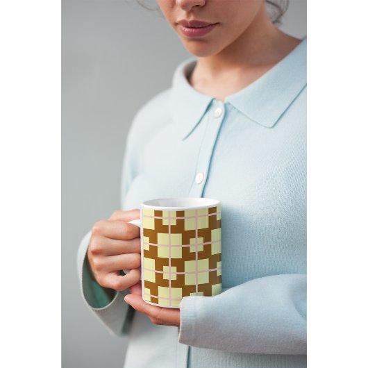Retro Brown | Cream Checker Pattern Coffee Mug コーヒーマグカップ
