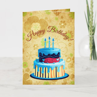 Retro Brown Green Mod Floral Birthday Card カード