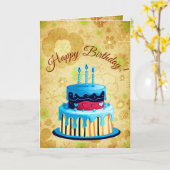 Retro Brown Green Mod Floral Birthday Card カード (黄色い花)
