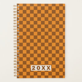 Retro Brown Orange Checkerboard 2026 プランナー手帳