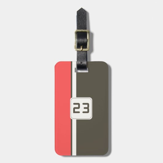 Retro Brown Red Racing Vertical Stripes ラゲッジタグ (正面縦)