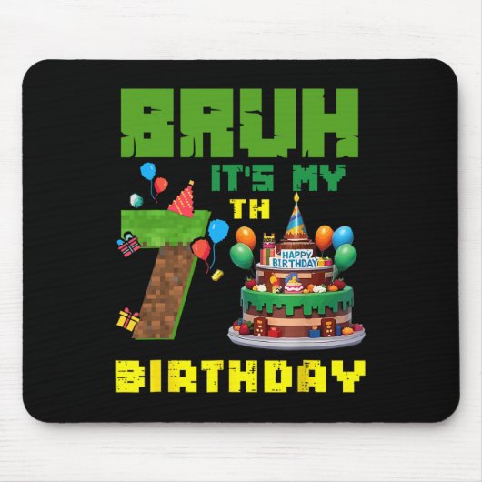 Retro Bruh It's My 7th Bday Pixel Cake Gamer 7 Yea マウスパッド (正面)
