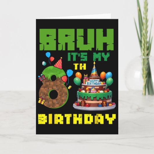 Retro Bruh It's My 8th Bday Pixel Cake Gamer 8 Yea カード (正面)