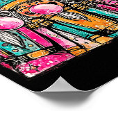 Retro Brushstroke Nutcracker Blowing Bubble Gum Ch ポスター (角)