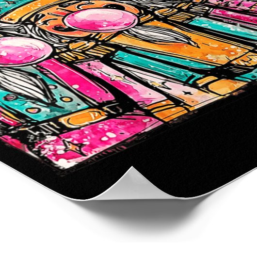 Retro Brushstroke Nutcracker Blowing Bubble Gum Ch ポスター (角)