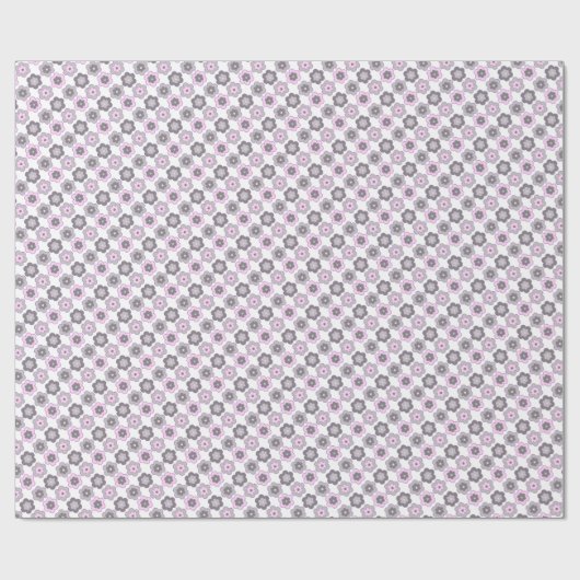 Retro Bubble Flowers (Pink and Grey) Pattern ラッピングペーパー (フラット)
