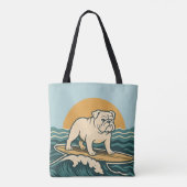 Retro Bulldog Surfer -Blue Coastal Surfing Dog Art トートバッグ (裏面)