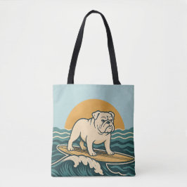 Retro Bulldog Surfer | Blue Surf Dog Graphic Beach トートバッグ
