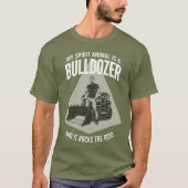 Retro Bulldozer Driver Silhouette Minimalist Green Tシャツ (正面)