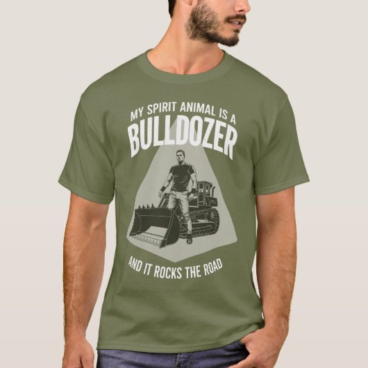 Retro Bulldozer Driver Silhouette Minimalist Green Tシャツ (正面)