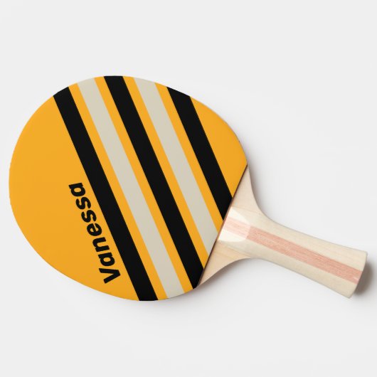 Retro Bumblebee Buzz Angled Striping with Name 卓球ラケット (横)