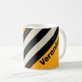 Retro Bumblebee Buzz Stripes with Name コーヒーマグカップ (正面右)