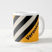 Retro Bumblebee Buzz Stripes with Name ジャンボコーヒーマグカップ (正面右)