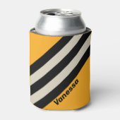 Retro Bumblebee Buzz Stripes with Name 缶クーラー (缶正面)