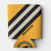 Retro Bumblebee Buzz Stripes with Name 缶クーラー (裏面)