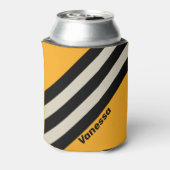 Retro Bumblebee Buzz Stripes with Name 缶クーラー (缶裏面)