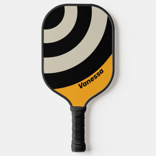 Retro Bumblebee Circle Stripe Striping with Name ピックルボールラケット (正面)