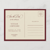 Retro Burgundy Ivory 3 Photo Collage Save The Date ポストカード (裏面)