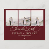 Retro Burgundy Ivory 3 Photo Collage Save The Date ポストカード (正面)