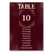 Retro Burgundy Ivory Wedding Seating Guest Names テーブルナンバー (正面)