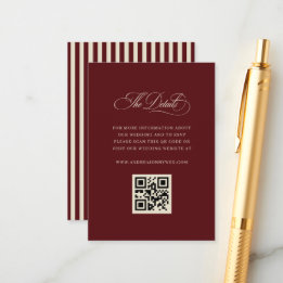 Retro Burgundy Stripes QR Code Wedding Details エンクロージャーカード