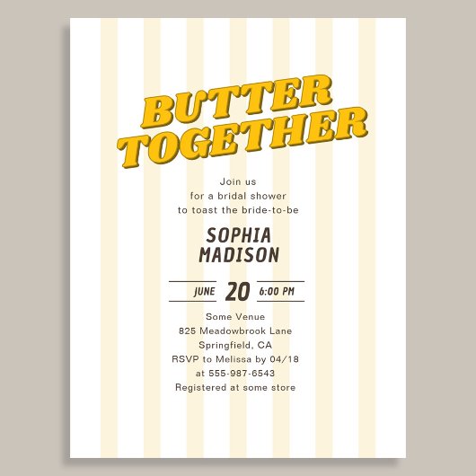 Retro Butter Together Yellow Bridal Shower インビテーションポストカード