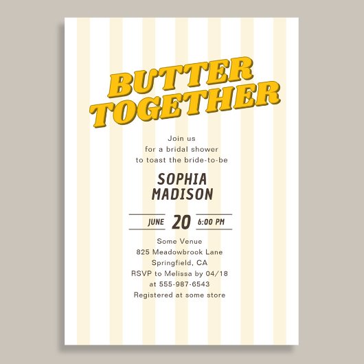 Retro Butter Together Yellow Bridal Shower 招待状
