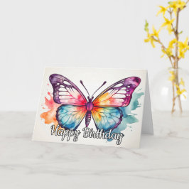 Retro Butterfly Illustration Happy Birthday カード