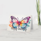 Retro Butterfly Illustration Happy Birthday カード (正面)