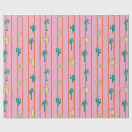 Retro Cactus & Palm Trees Gift Wrap Paper ラッピングペーパー (フラット)