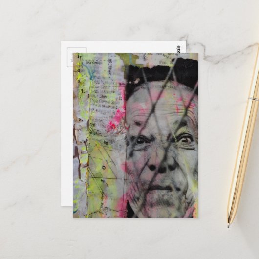 retro caged man junk journal Mixed Media Collage ポストカード (正面/裏面インサイチュ)