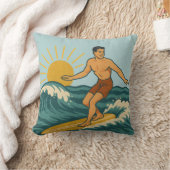 Retro Cali Surfer Reversible Surfboard Print Blue クッション (ブランケット)