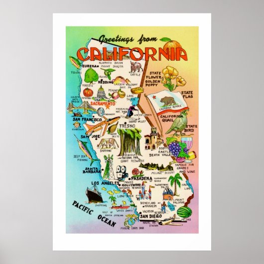 Retro California Map 24x36 Print ポスター (正面)