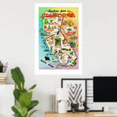 Retro California Map 24x36 Print ポスター (ホームオフィス)