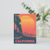 Retro California Palm Trees Sunset ポストカード (スタンド正面)