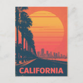 Retro California Palm Trees Sunset ポストカード (正面)