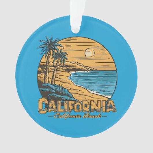 Retro California Sunset Beach Scene オーナメント (正面)
