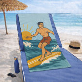 Retro California Surfer Blue Coastal Surfing Print ビーチタオル