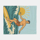 Retro California Surfer | Coastal Blue Surf Beach フリースブランケット (正面(横))