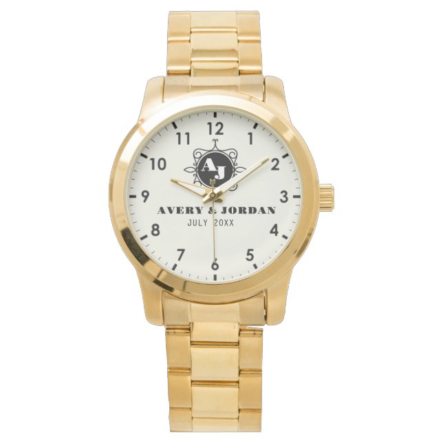 Retro calligraphic monogram Luxury Vintage  腕時計 (正面)