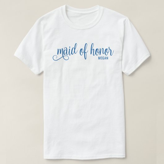 Retro Calligraphy Blue Script Maid of Honor Tシャツ (デザイン正面)